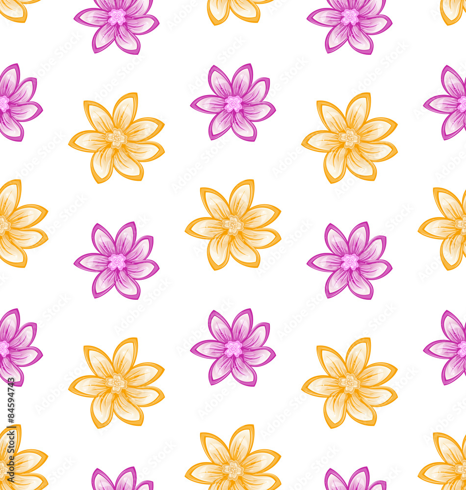 Summer Seamless Pattern with Colorful Flowers Summer Seamless Pattern with Colorful Flowers
