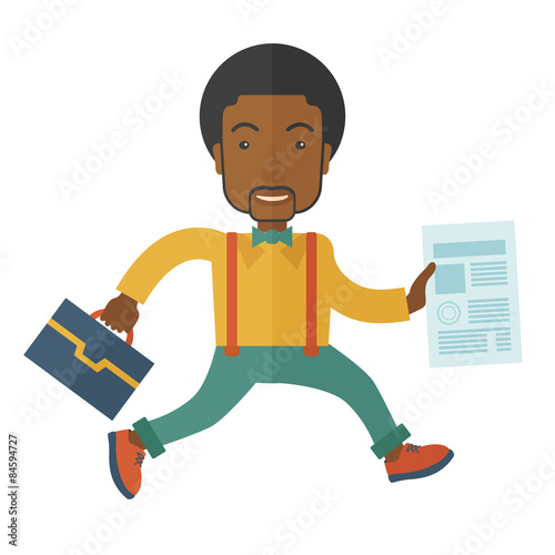Businessman with bag and paper.