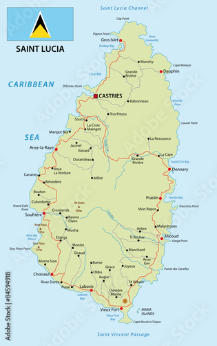 saint lucia road map with flag