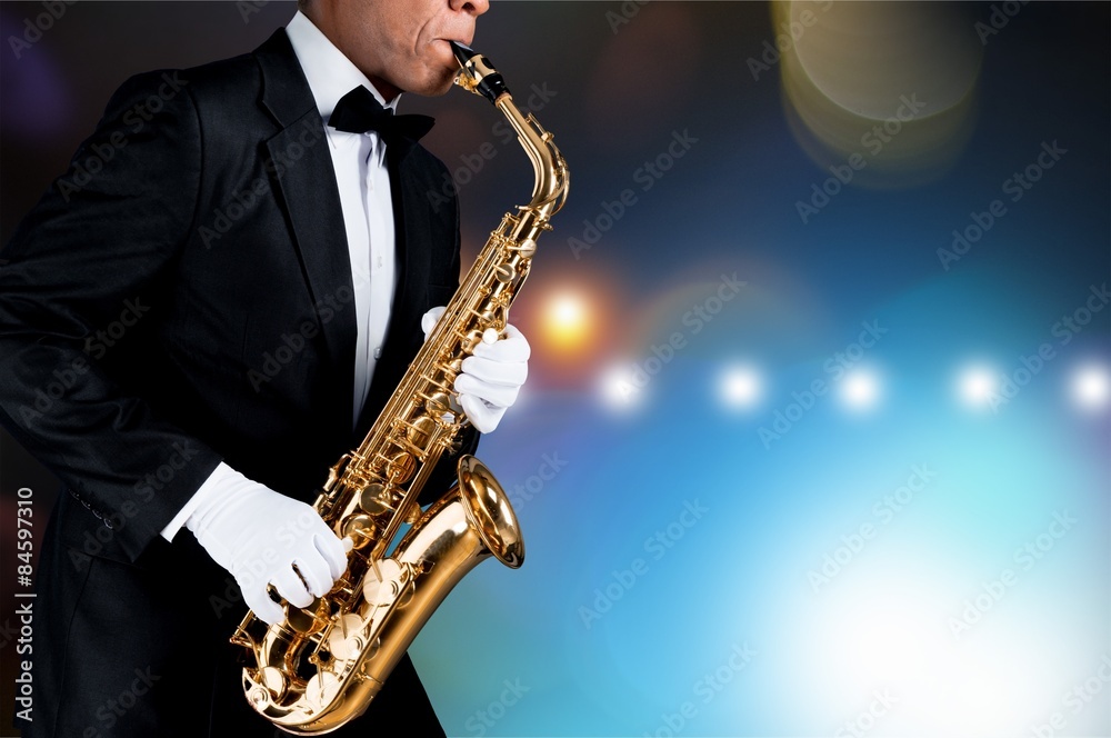 Naklejka premium Sax, melody, handsome.