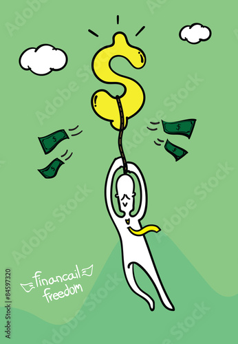 Vector : Business man hold dollar sign fly in the air, Financial photo