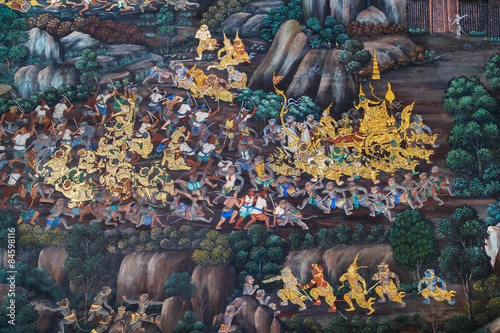 Mural paintings at Wat Phra Kaew in Bangkok, Thaoland photo