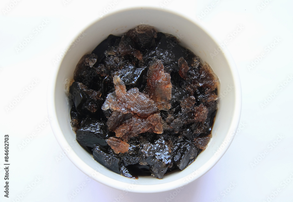 Thai dessert grass jelly in syrup on ice Thai dessert grass jelly in syrup on ice