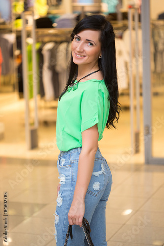 girl in short shert the mall. photo