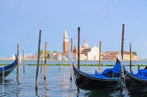 San Giorgio Church with docked gondolas in foreground © tixxio