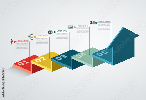 Infographic design template with step structure up arrow, Busine