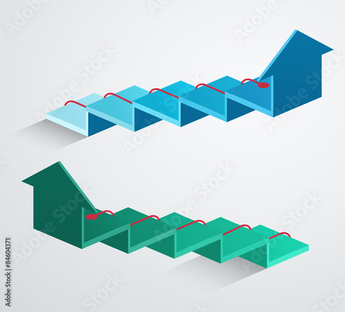 3d arrow with red rising pointer. Blue and green business struct