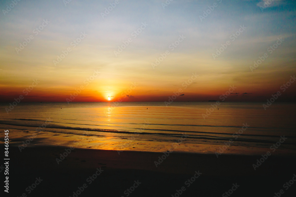Sunrise , the sea at thungwualaen beach , Thailand.