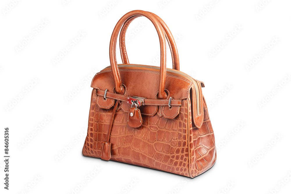 Nice brown crocodile leather woman handbag isolated Nice brown crocodile leather woman handbag isolated