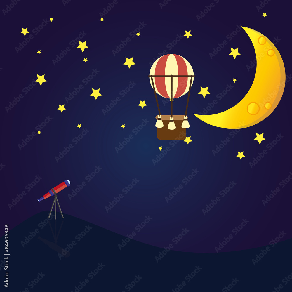 Naklejka premium Abstract paper cut.Hot air balloon and moon