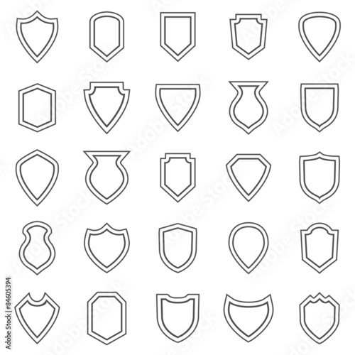 Shield line icons on white background