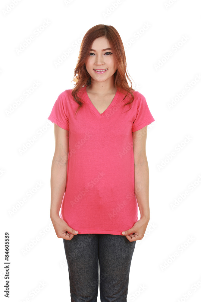 Fototapeta premium young beautiful female with blank t-shirt