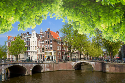 Canvas Print One of canals in Amsterdam, Holland