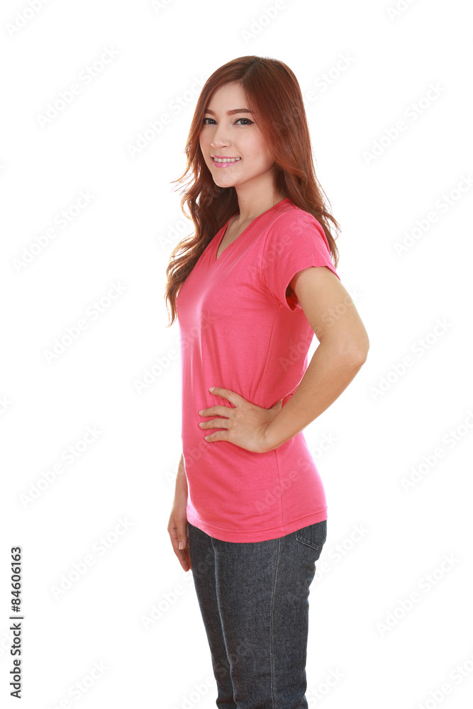 young beautiful female with t-shirt (side view) young beautiful female with t-shirt (side view)