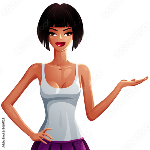 Sexy flirting woman upper body portrait. Beautiful brunette show