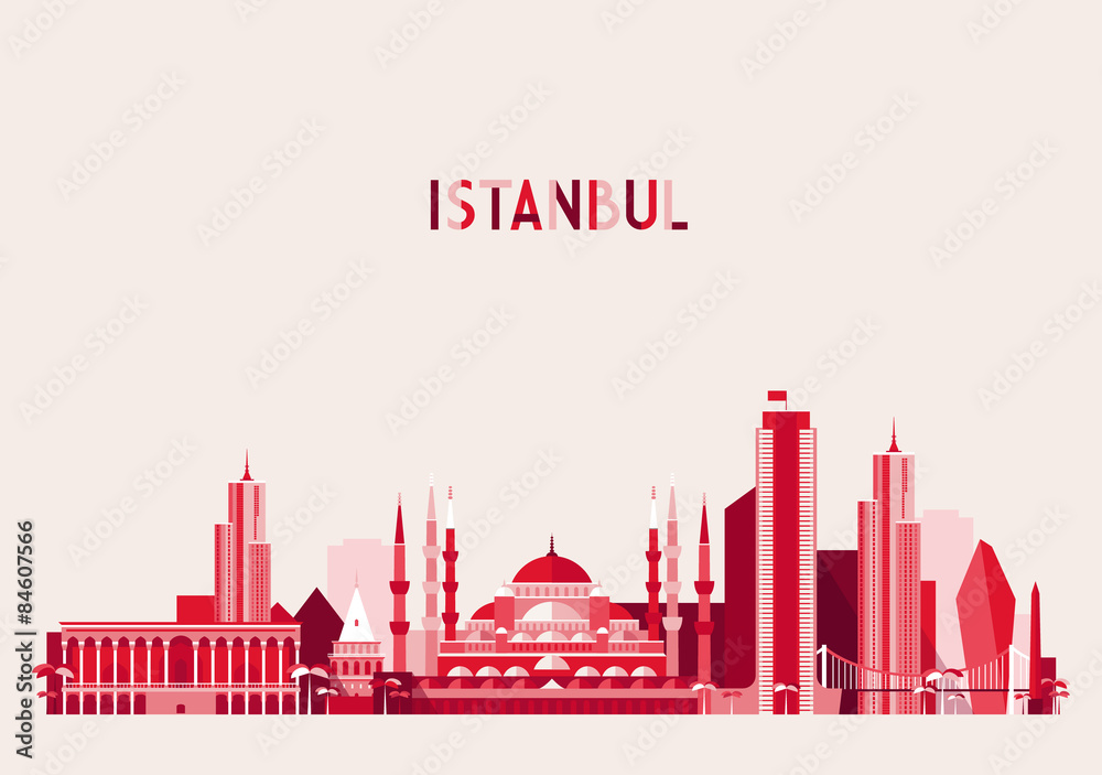 Istanbul Turkey Skyline Flat design Trendy Vector