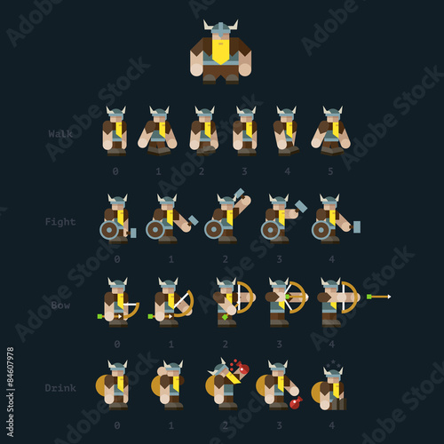 Viking. Steps for animation. Vector flat illustrations