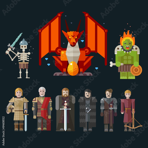 Different characters for the game. Vector flat illustrations.