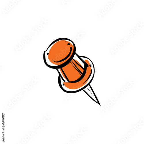 Orange vector pushpin isolated on white background.