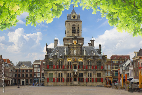 town hall and market square, Delft, Holland