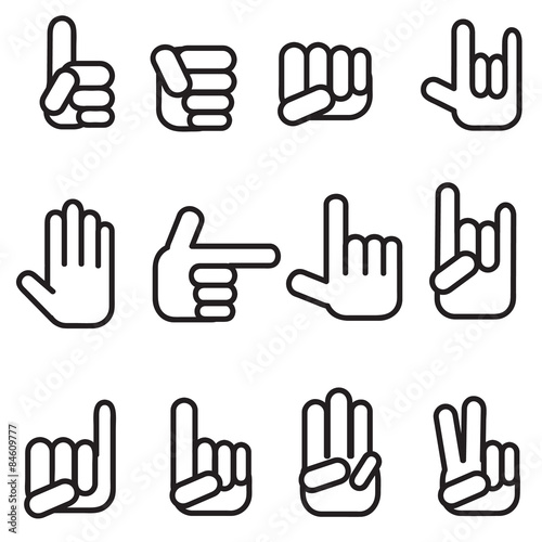 Hands vector icons set. different hands, gestures, signals and signs. Vector icon set