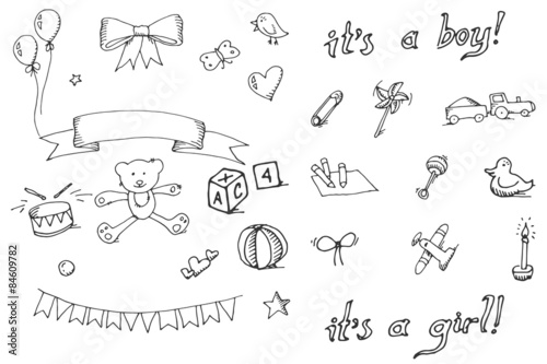 Baby doodle icons set