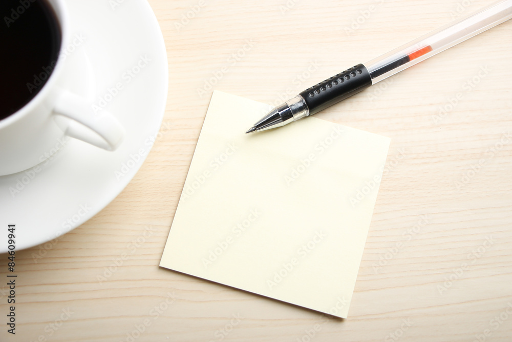 Blank note with ball pen and coffee Blank note with ball pen and coffee