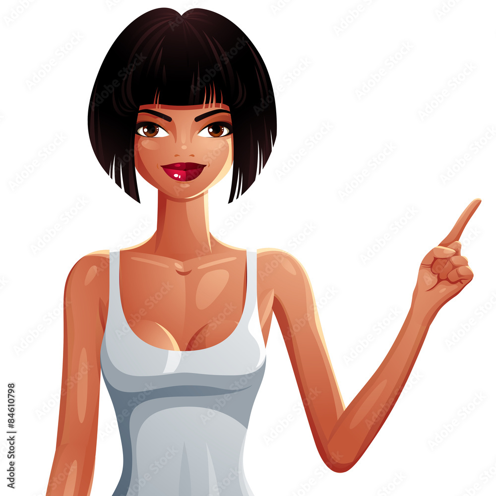Attractive dark skin girl, colorful illustration. Sexy tanned wo Attractive dark skin girl, colorful illustration. Sexy tanned wo