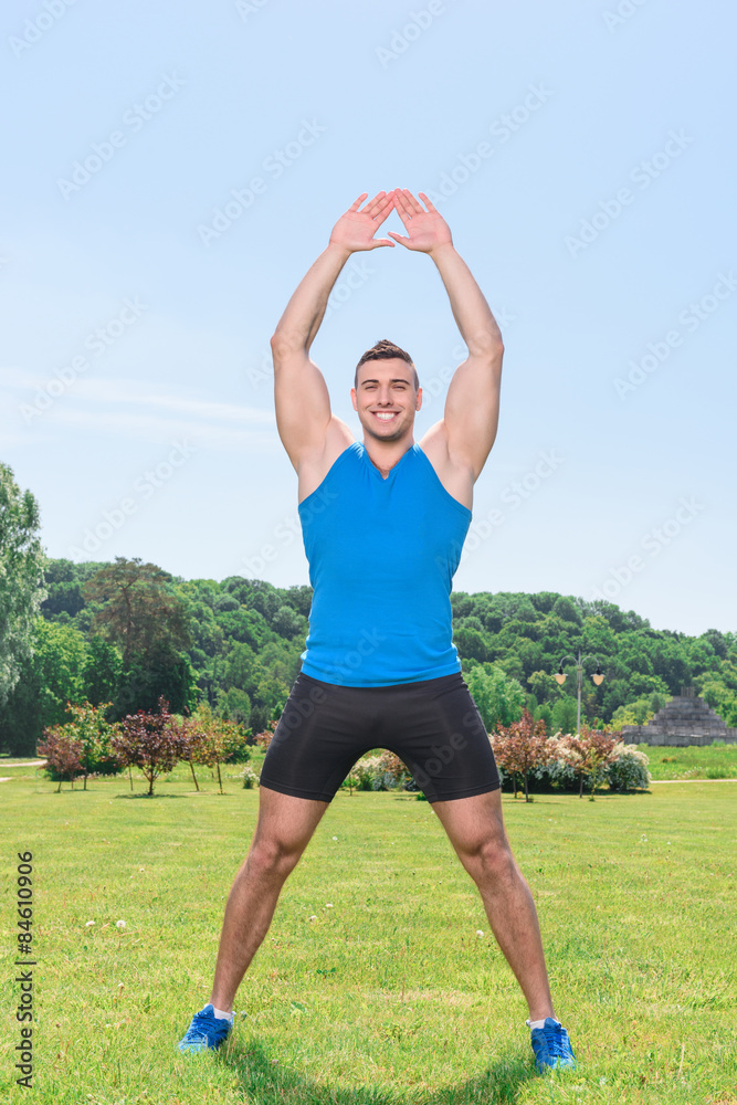 Muscled sportsman during training Muscled sportsman during training