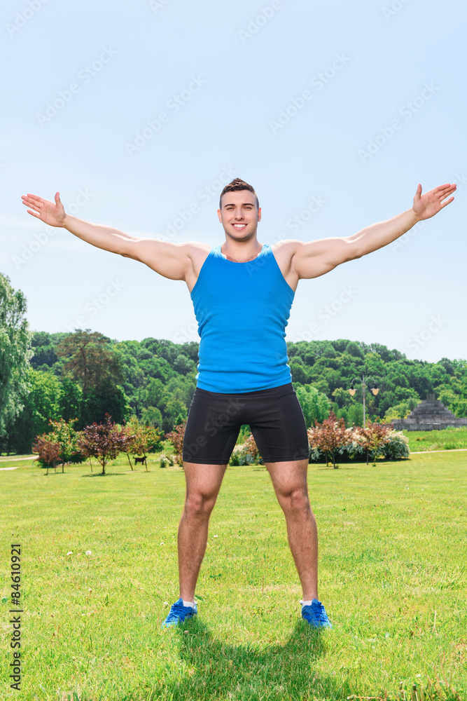 Muscled sportsman during training Muscled sportsman during training
