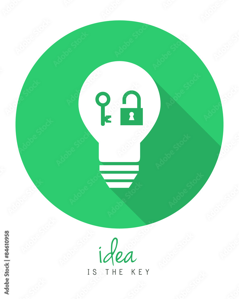 Lightbulb with key and lock as idea concept in flat design Lightbulb with key and lock as idea concept in flat design