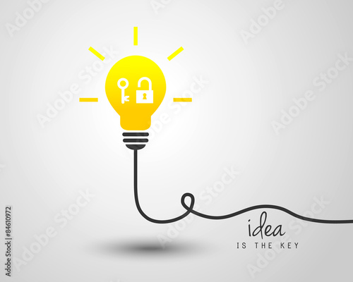 Shining lightbulb with key and lock as idea concept