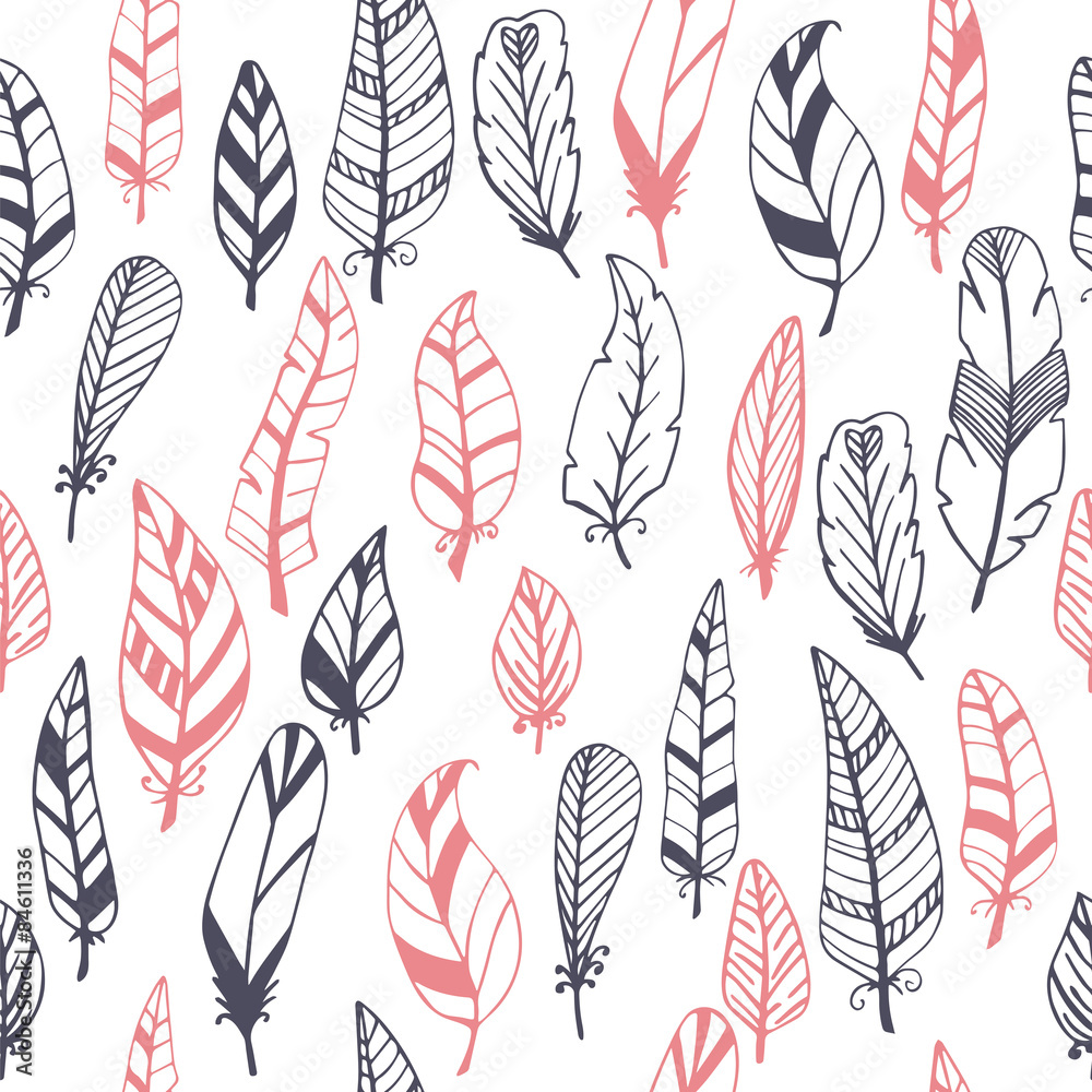 Ethnic seamless pattern with hand drawn feathers Ethnic seamless pattern with hand drawn feathers