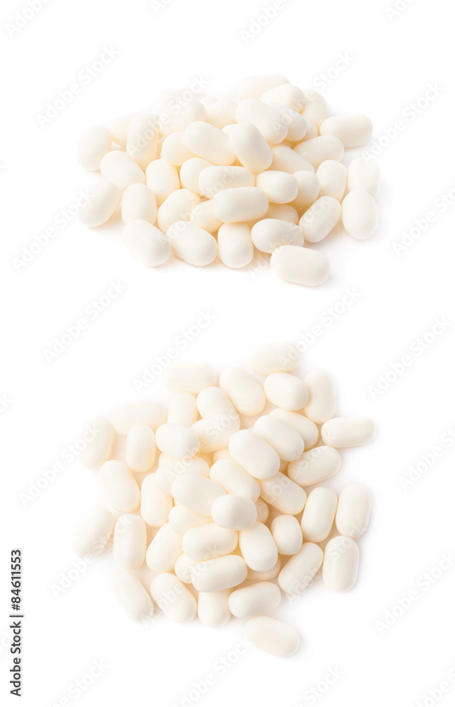 White mint dregee candies isolated White mint dregee candies isolated