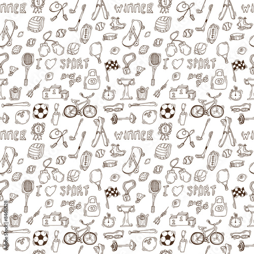 Hand drawn sport seamless pattern. Healthy lifestyle