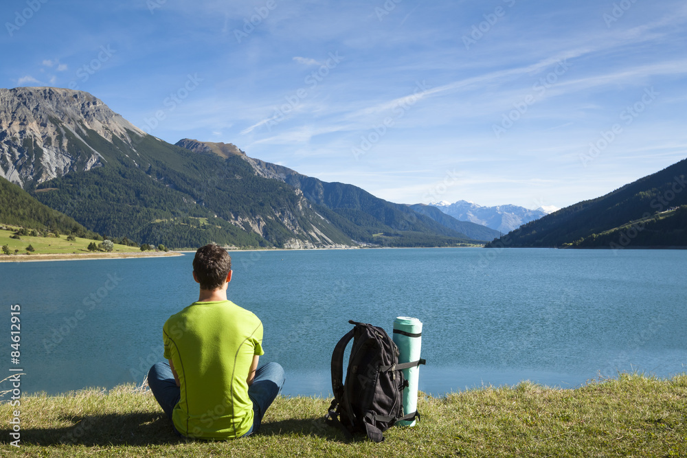 Fototapeta premium Hiker at lake