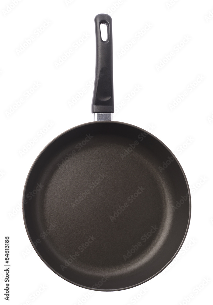 Black metal frying pan isolated Black metal frying pan isolated