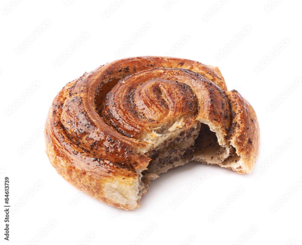 Bitten cinnamon roll bun isolated Bitten cinnamon roll bun isolated