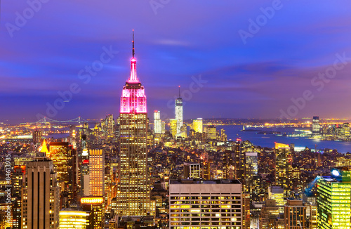 View of New York City at twilight.