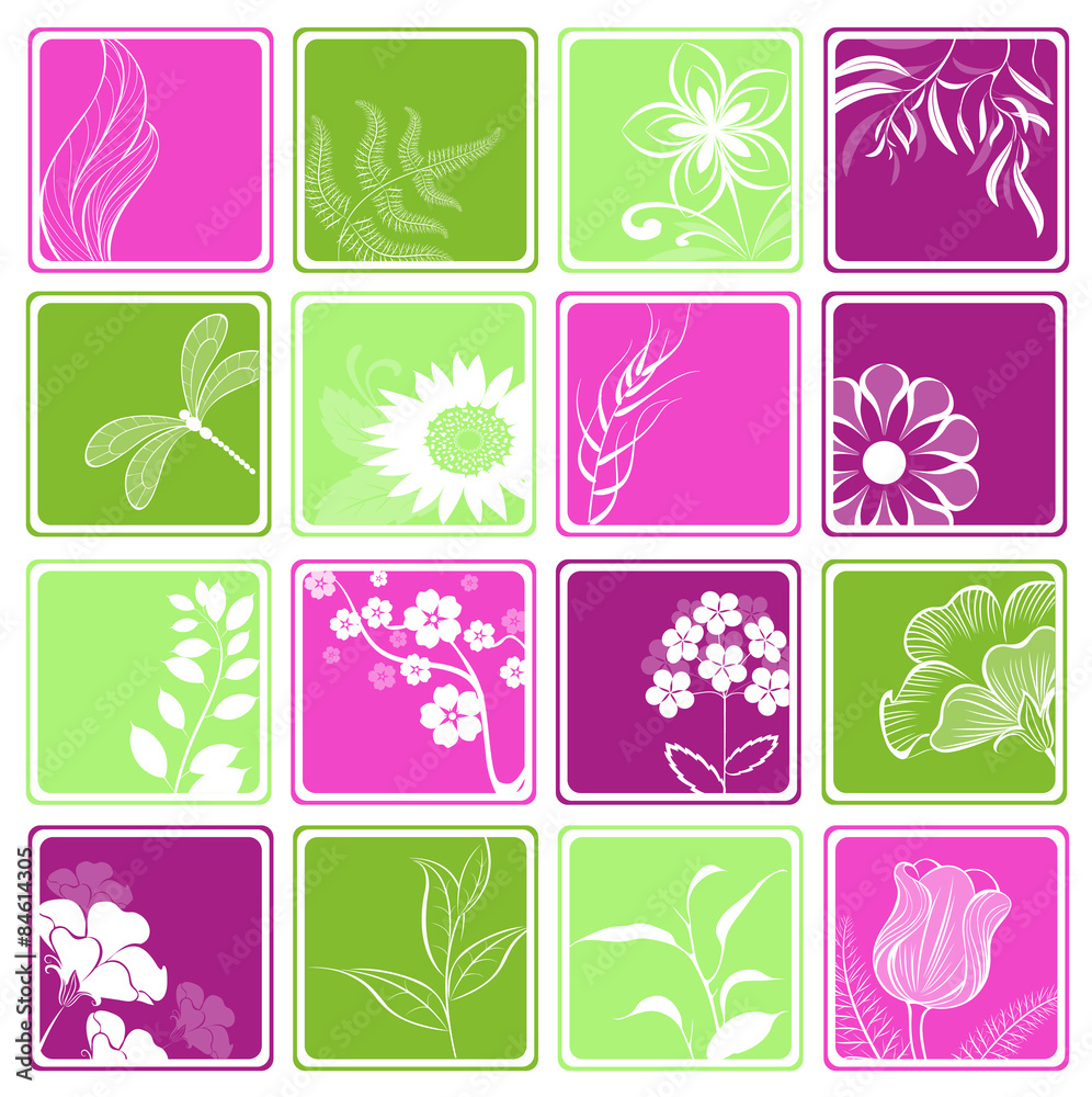 computer icons with flowers and branches