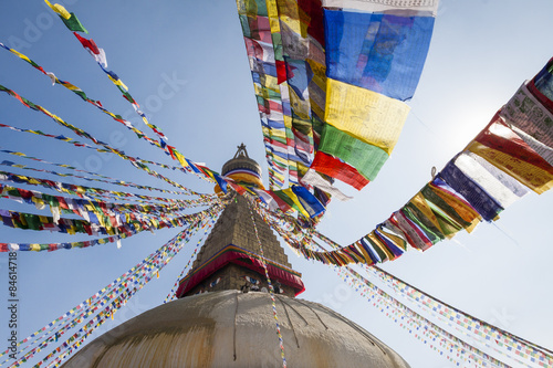 Boudhanath stupa with prayer flags in Kathmandu, Nepal