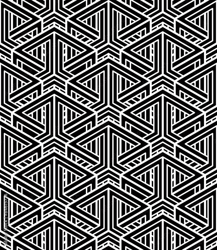 Contrast black and white symmetric seamless pattern with interwe Contrast black and white symmetric seamless pattern with interwe