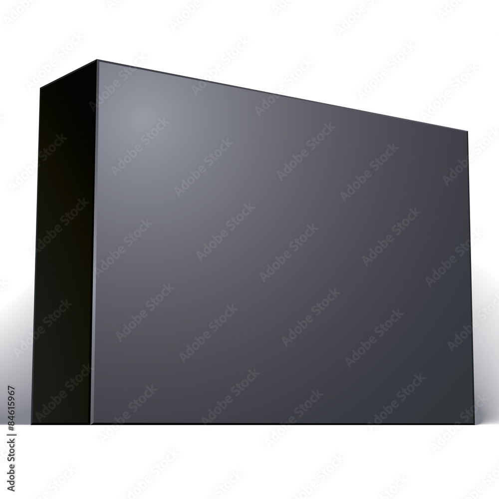 Package black box design isolated on white background, template