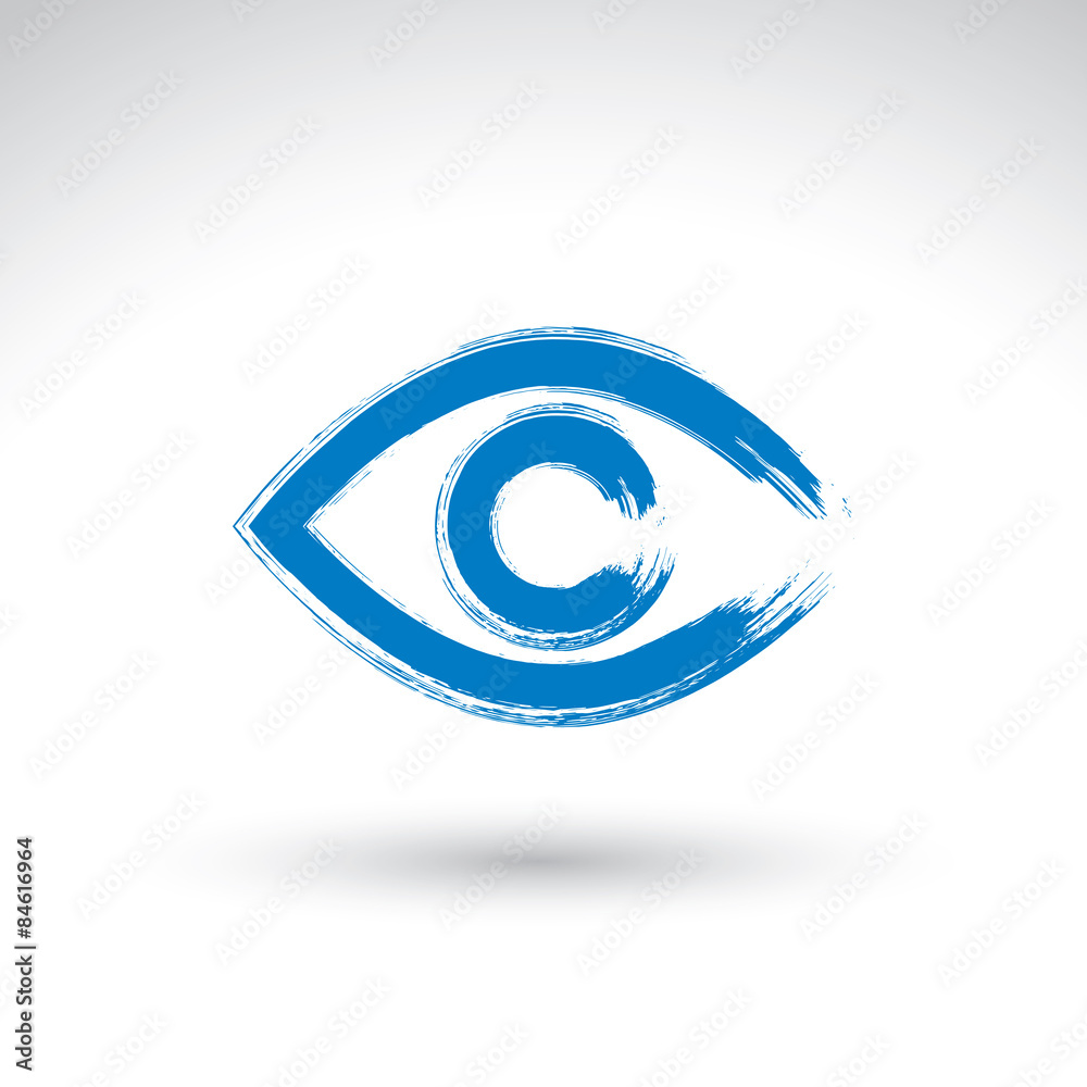 Hand drawn human eye icon, brush drawing blue medicine sign, ori Hand drawn human eye icon, brush drawing blue medicine sign, ori