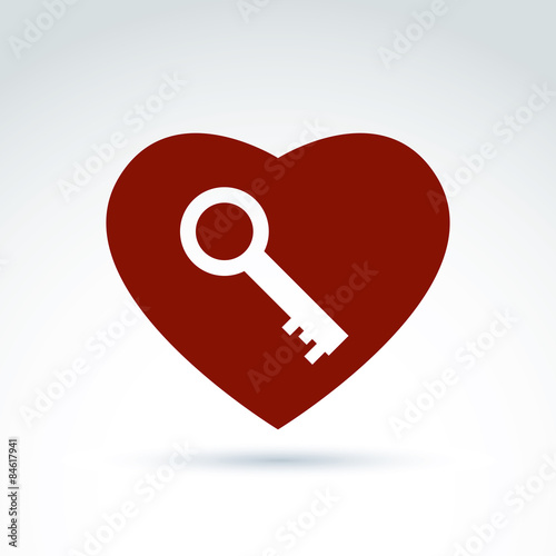 Vector red heart with a key...