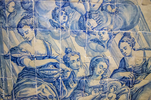 View of the beautiful azulejo details inside the regional museum of Beja city, Portugal.