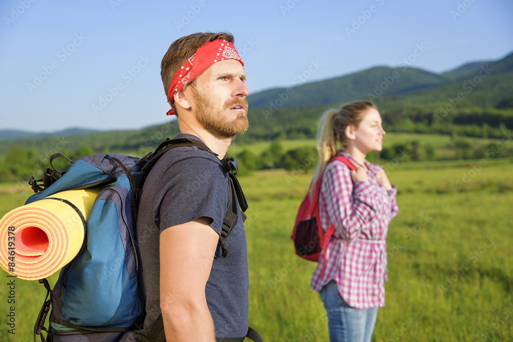 Couple of tourists on nature.