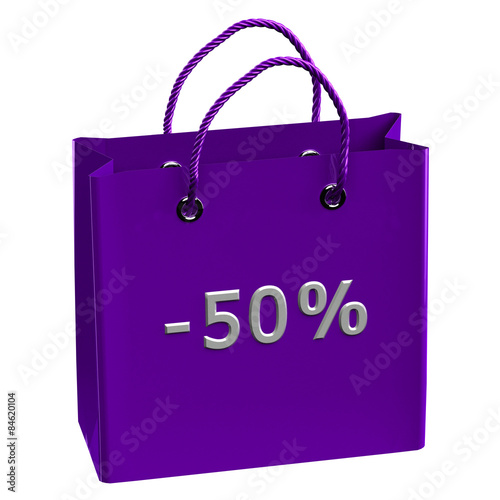 Purple shopping bag with word -50%