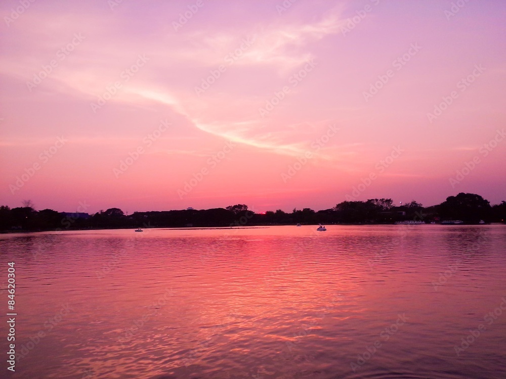 Pink Light Lake View Landscape on the Sunset Pink Light Lake View Landscape on the Sunset