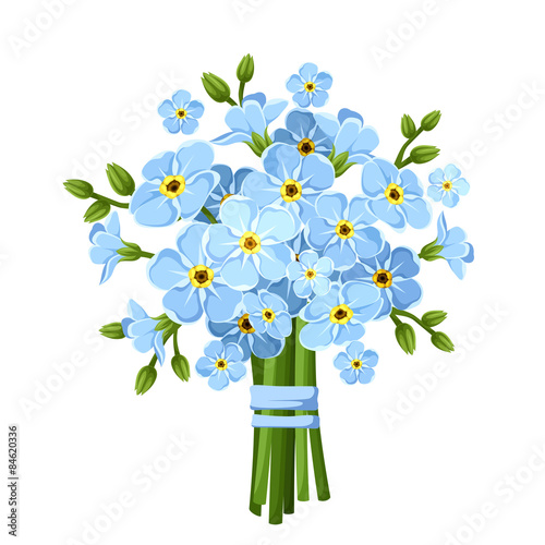 Bouquet of blue forget-me-not flowers. Vector illustration.